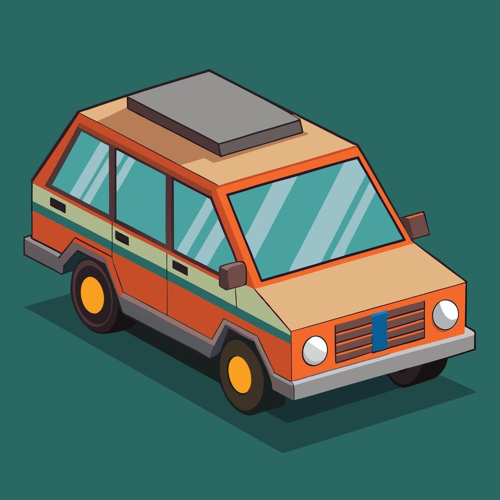 Isometric Cartoon Orange Suv Illustration vector