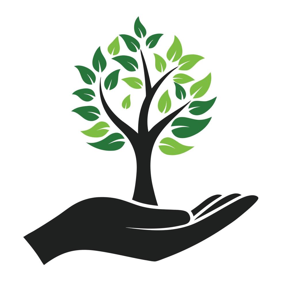 Hand Holding Green Tree Symbol vector