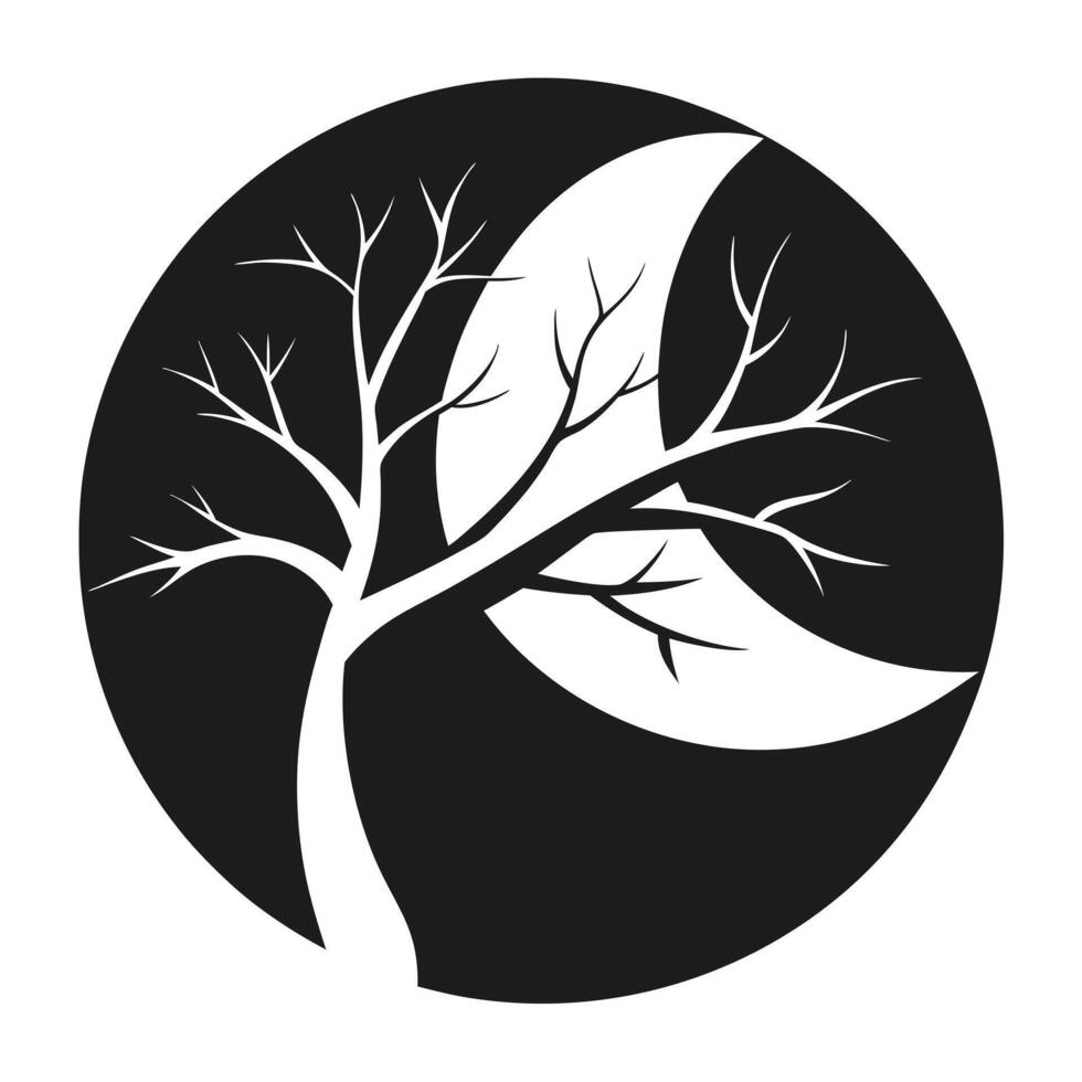Monochrome Moon And Tree Illustration vector