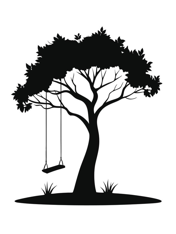 Tree Silhouette With Swing Illustration vector