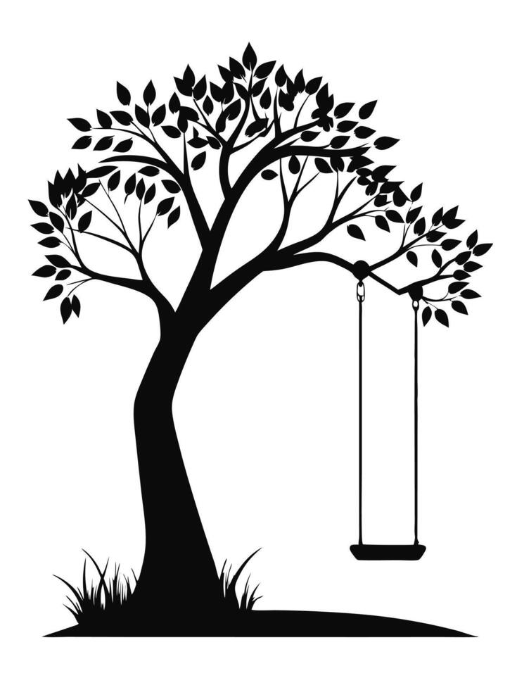 Silhouette Tree With Swing Illustration vector
