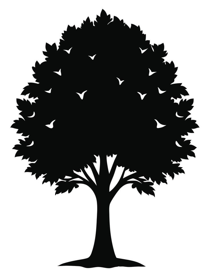 Silhouette Tree With Birds Simple Design vector