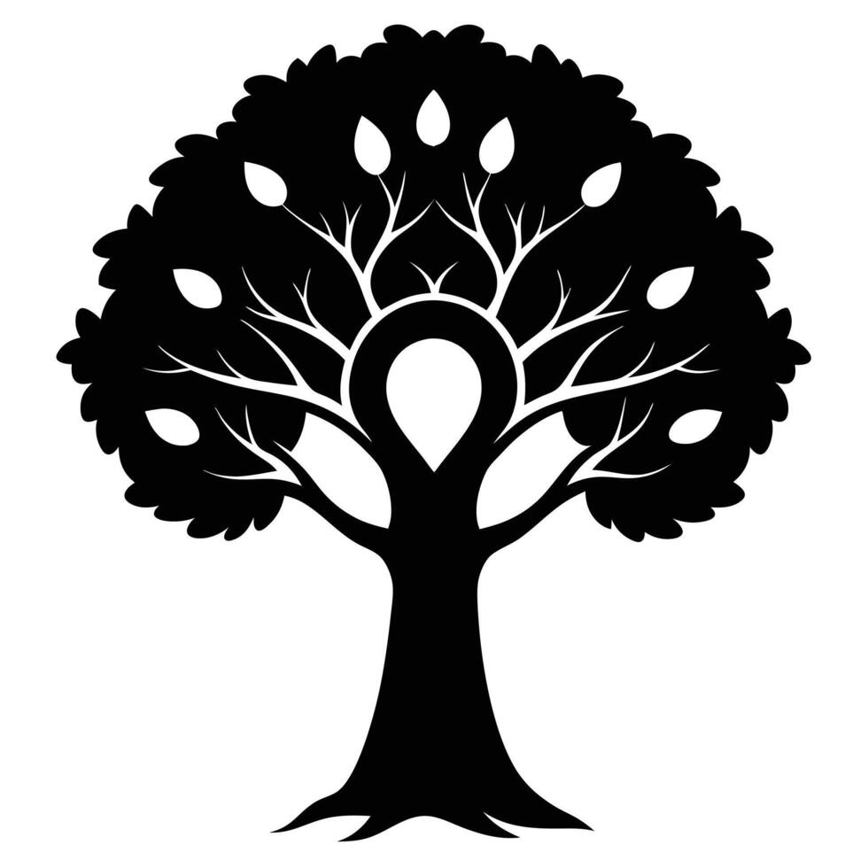 Silhouette Of Tree With Leaf Accents vector