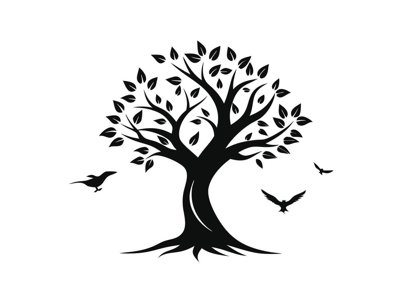 Silhouette Tree With Birds Art vector