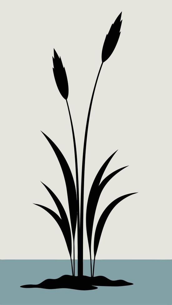Silhouette Reeds Near Water Illustration vector