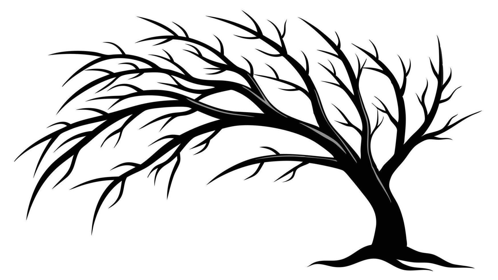 Silhouette Of Bare Tree Bending vector