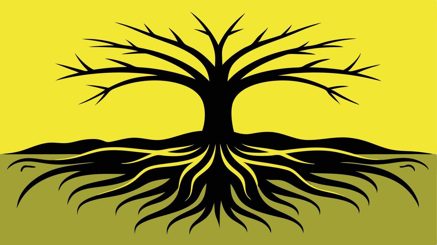 Stylized Tree Silhouette With Roots vector