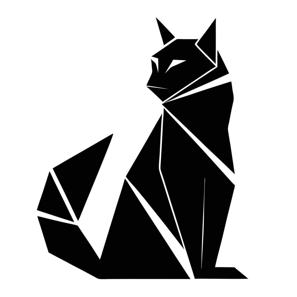 Geometric black cat sitting silhouette vector