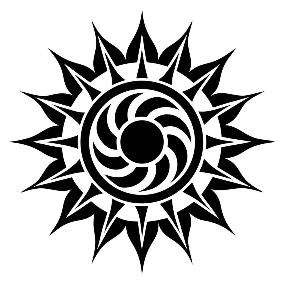 Tribal sun design black and white vector