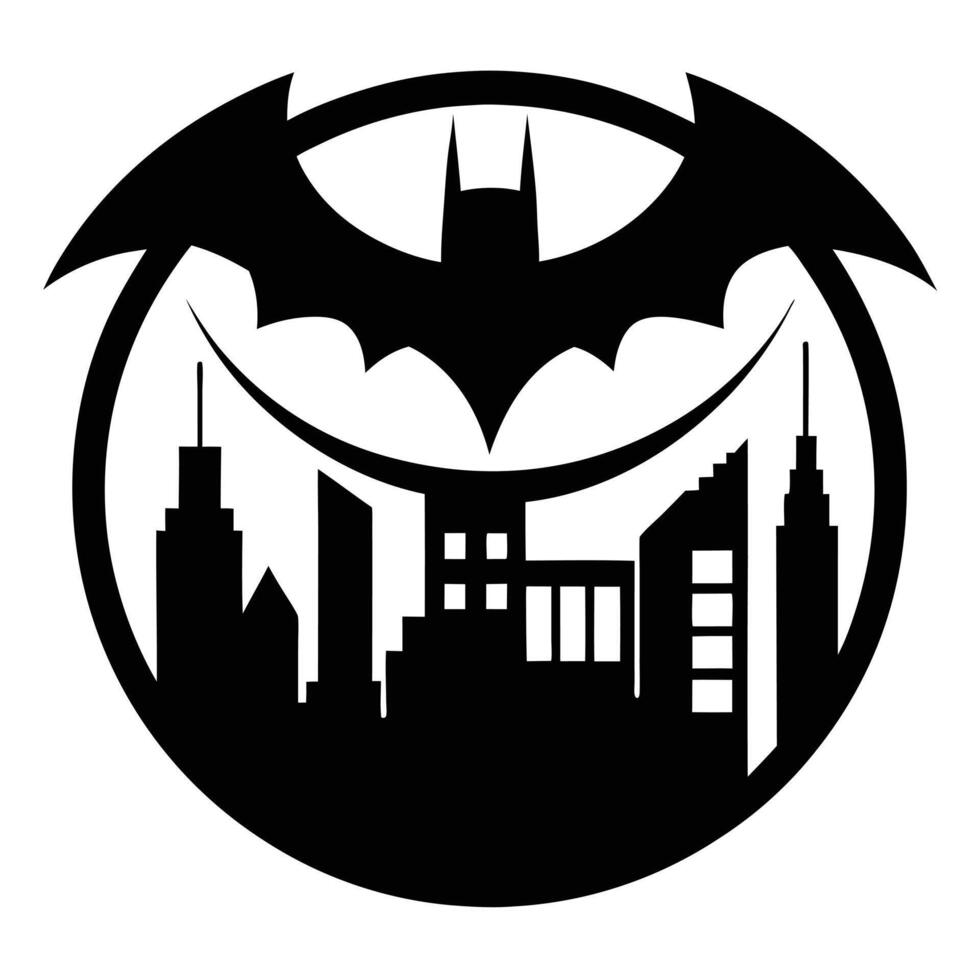 Batman logo with city silhouette vector