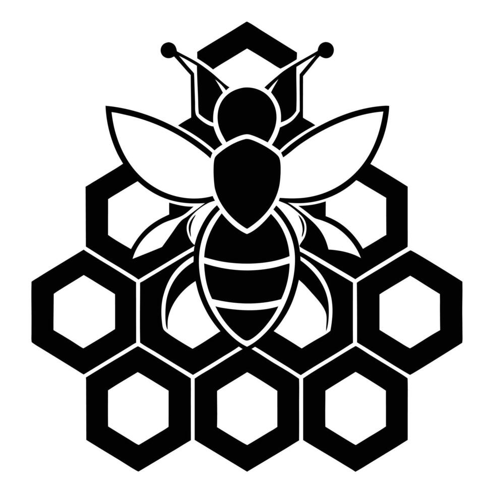 Bee and honeycomb black and white vector