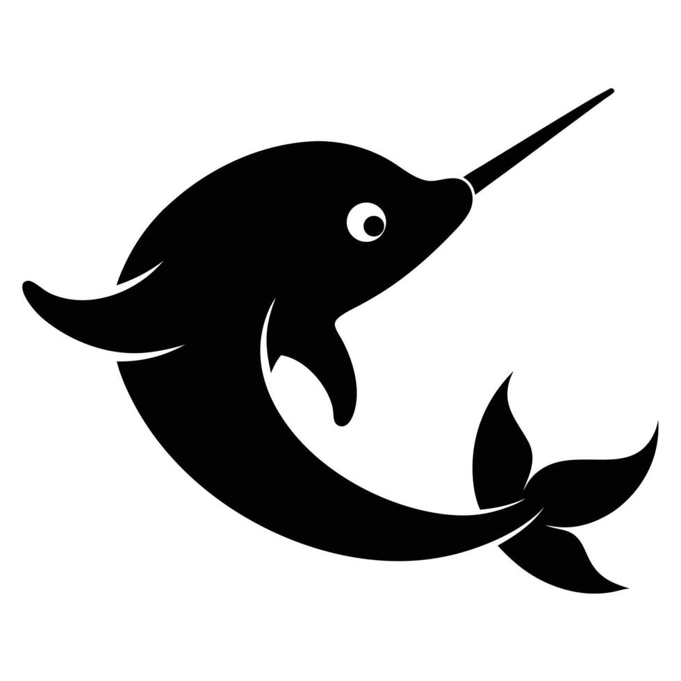 Stylized black narwhal silhouette on white vector