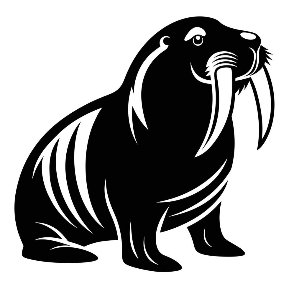 Black and white walrus illustration vector