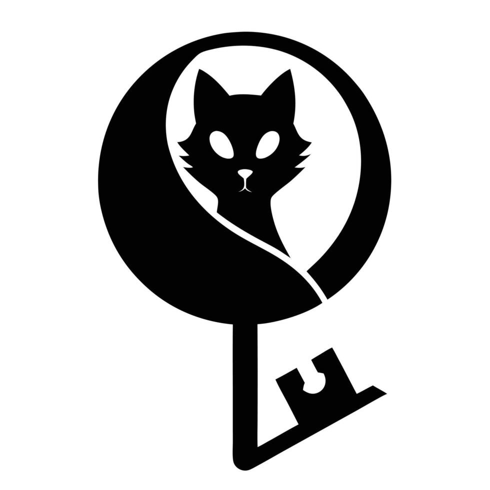 Black cat key silhouette logo design vector