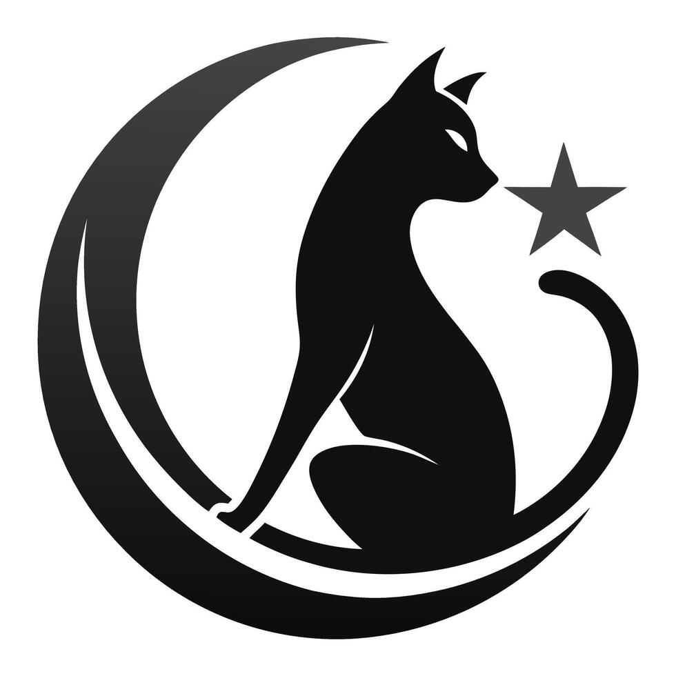 Black cat moon star logo design vector