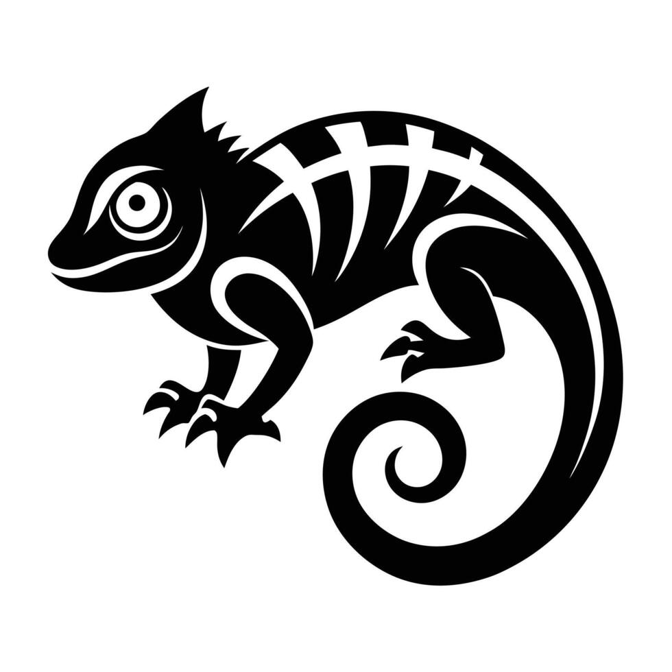 Black and white chameleon illustration vector