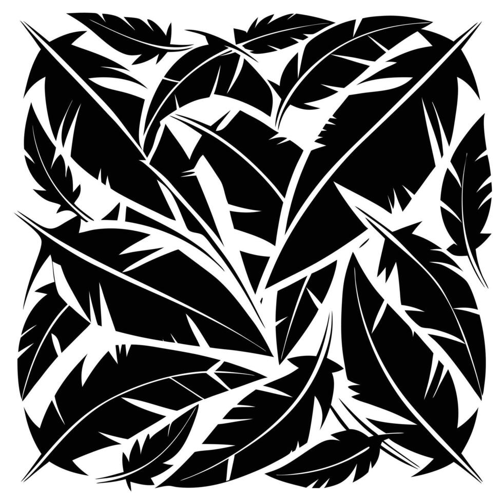 Black feather pattern on white background vector