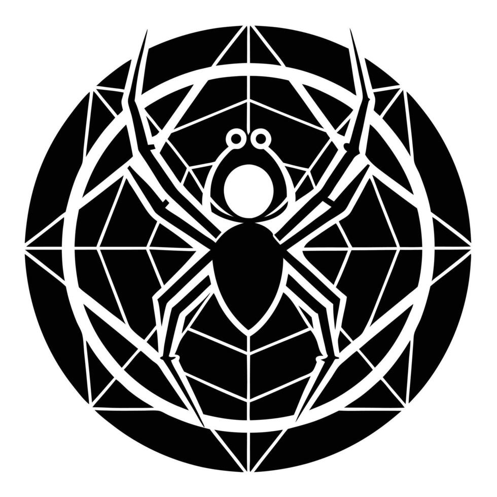 Black spider illustration with web design vector