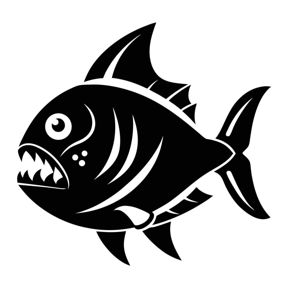 Aggressive piranha black and white vector