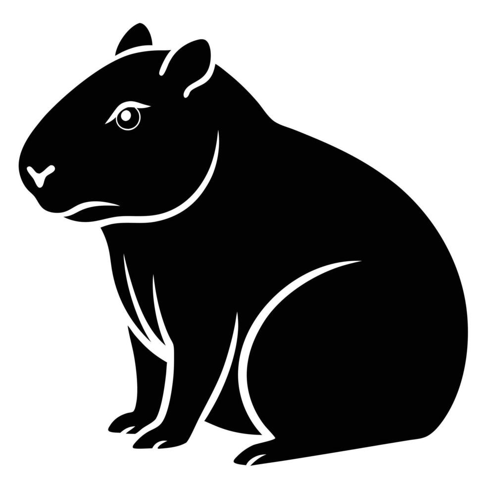 Black and white capybara silhouette art vector
