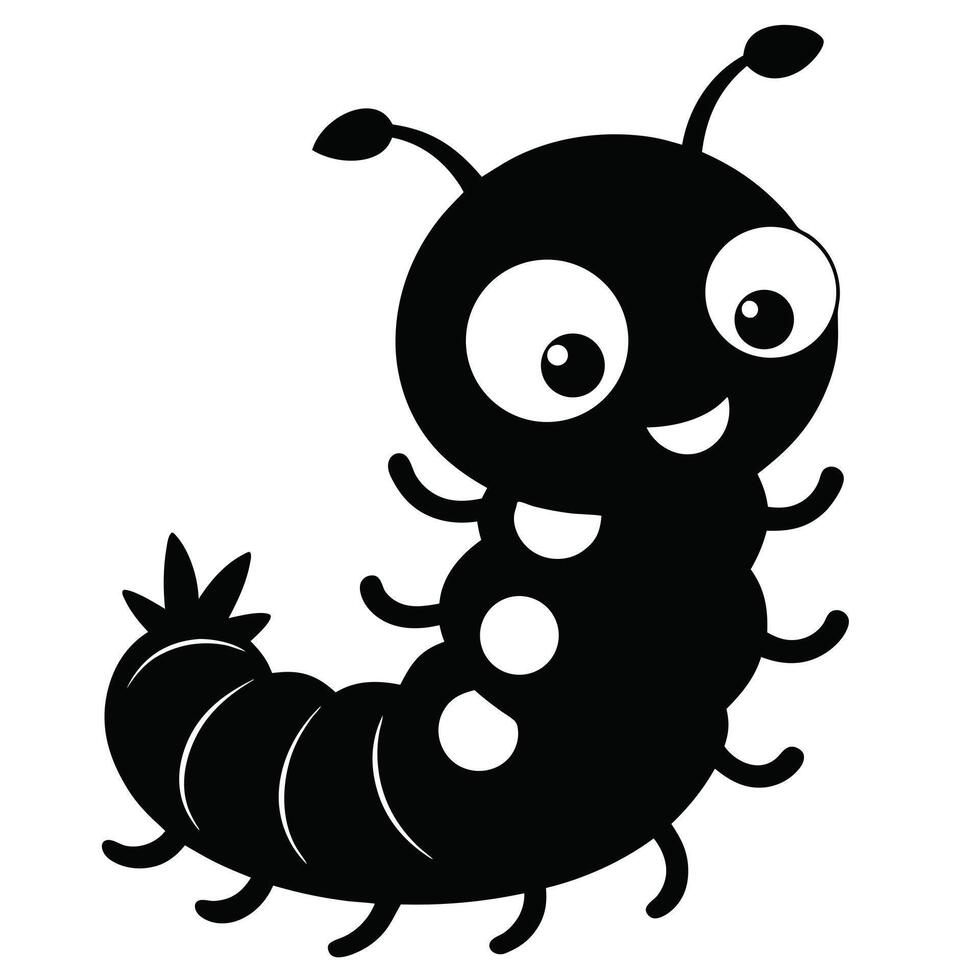 Cartoon smiling caterpillar black and white vector
