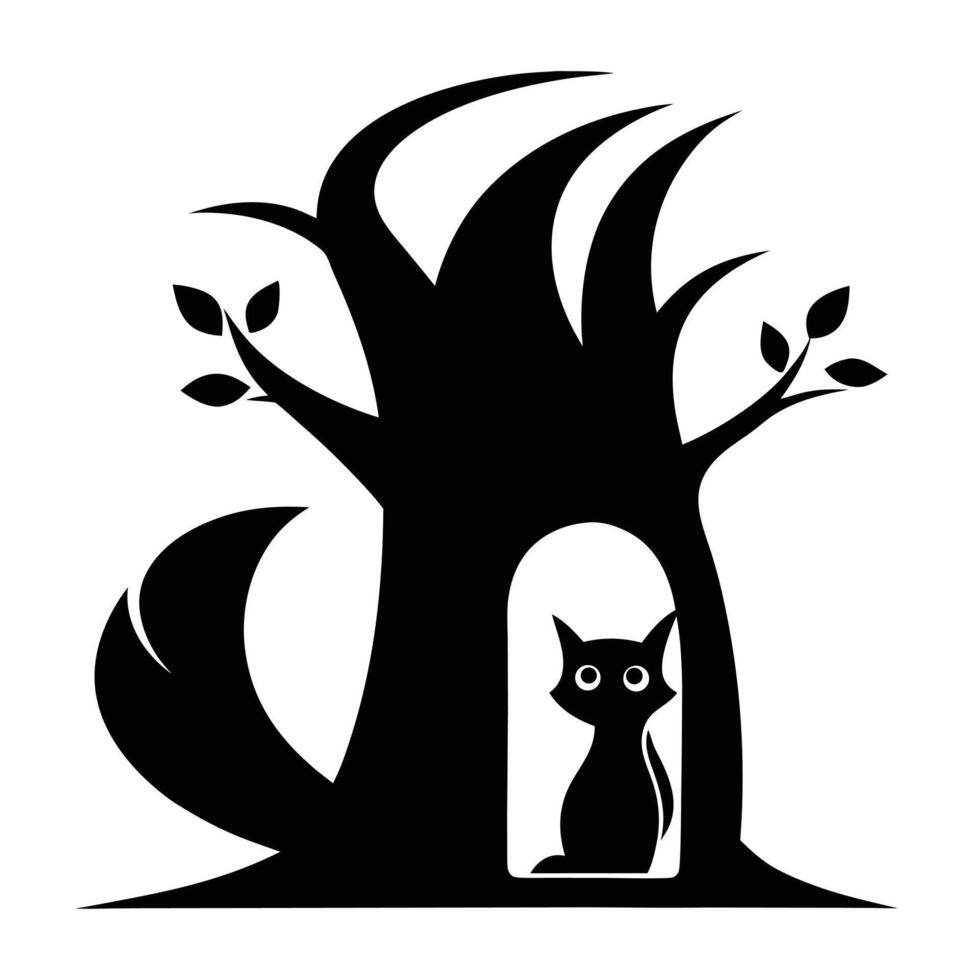 Cat in tree silhouette illustration vector