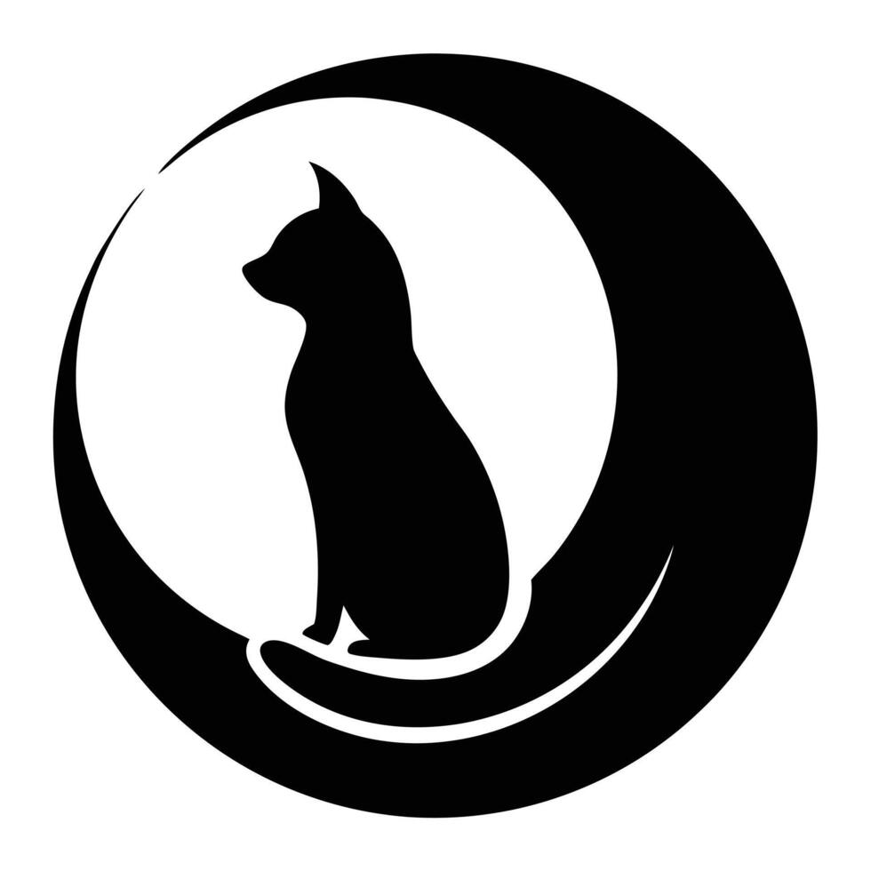 Cat silhouette sitting on crescent moon vector