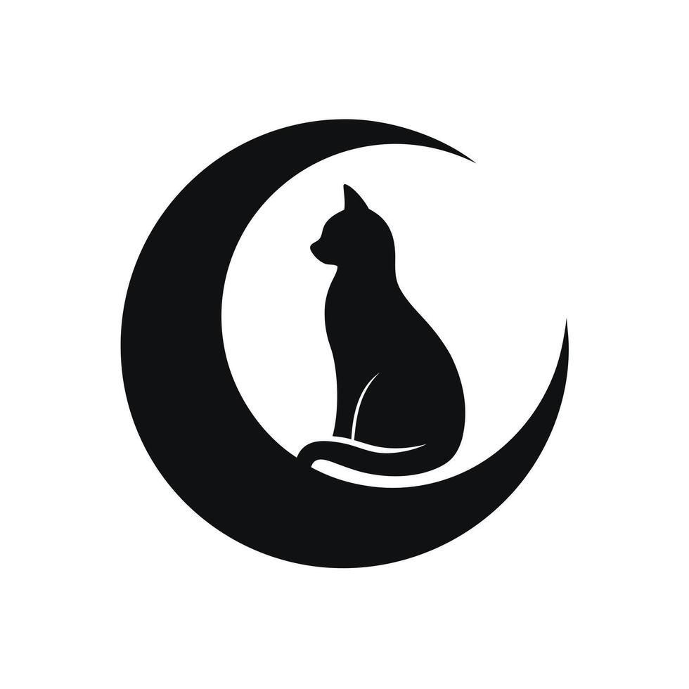 Black cat silhouette on crescent moon vector