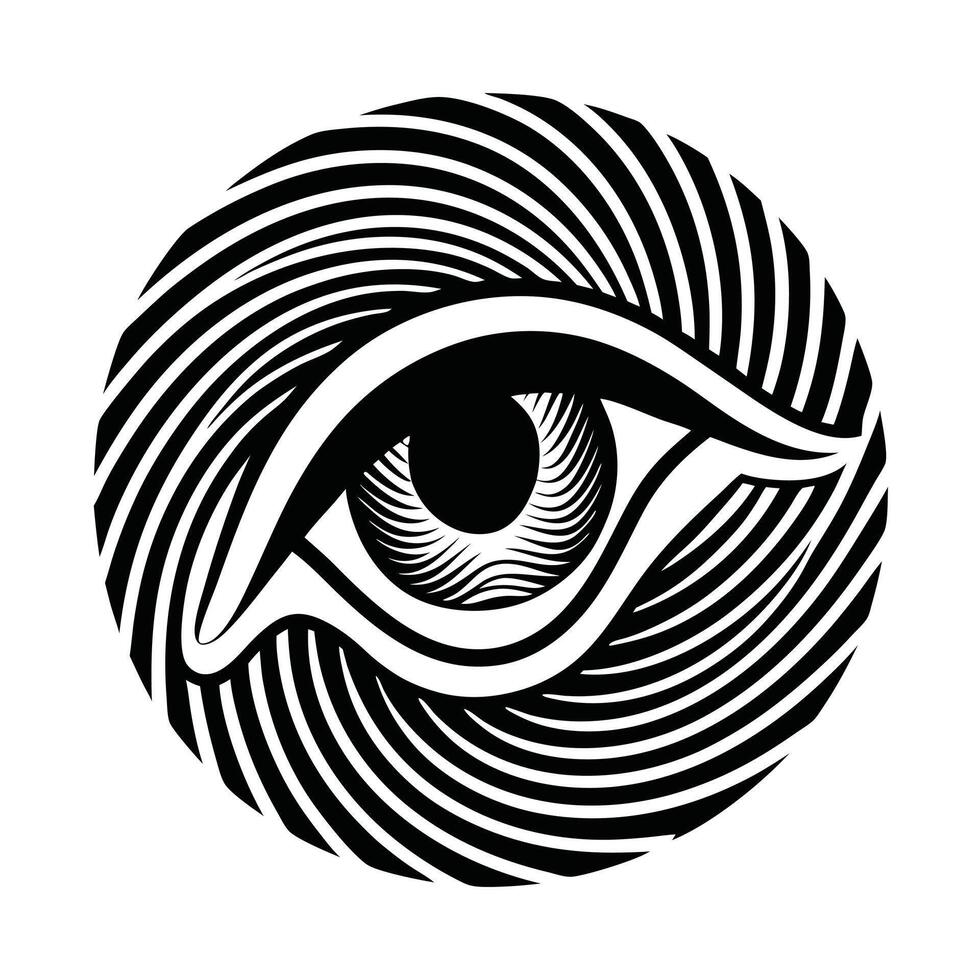 Engraved eye within spiral lines design vector