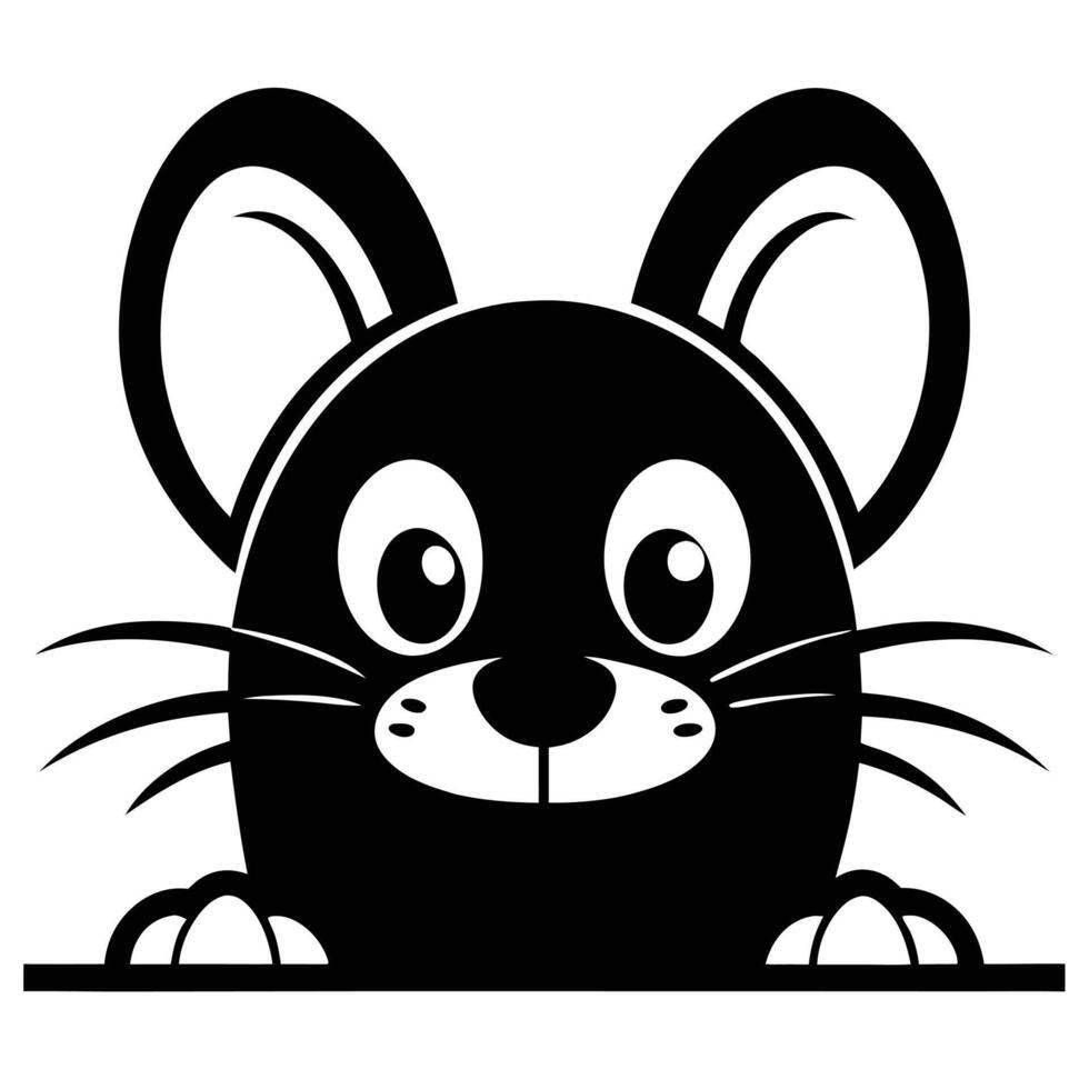 Black cartoon mouse peeking over edge vector