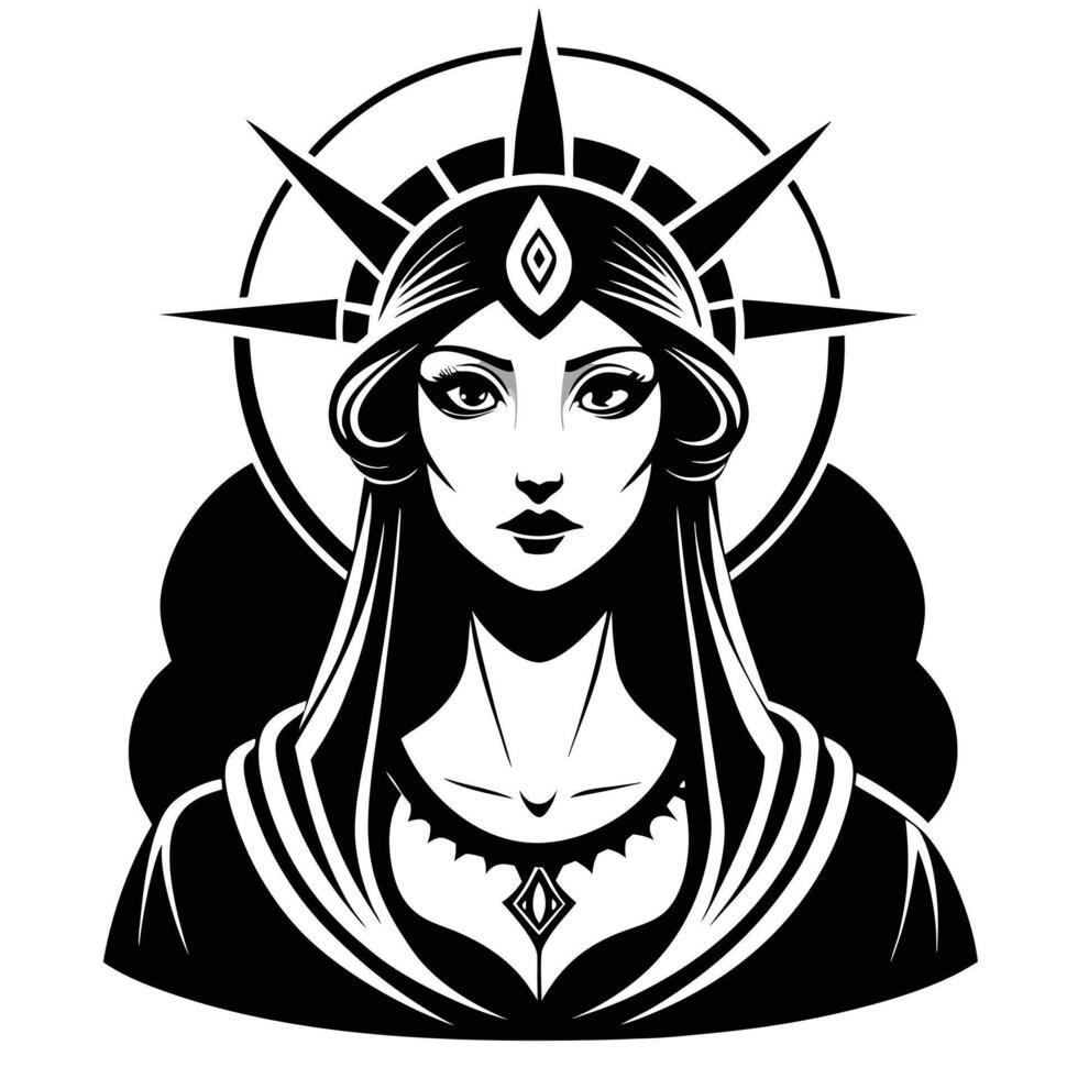 Beautiful woman wearing crown black and white vector