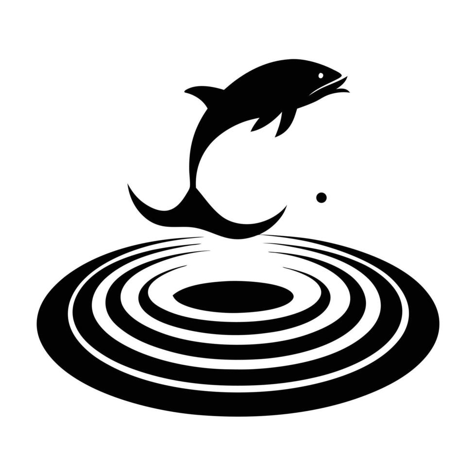 Jumping dolphin over water ripple circle vector