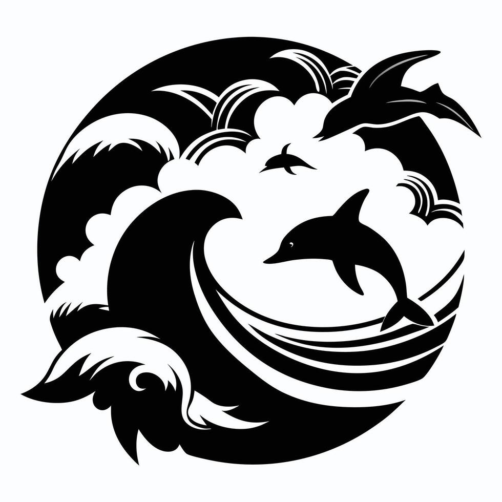 Dolphins jumping in the ocean waves vector