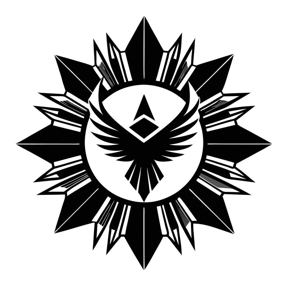 Black and white winged emblem design vector