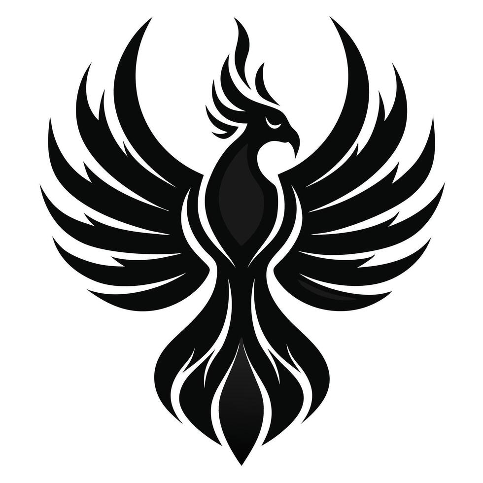 Black phoenix bird emblem on white background vector