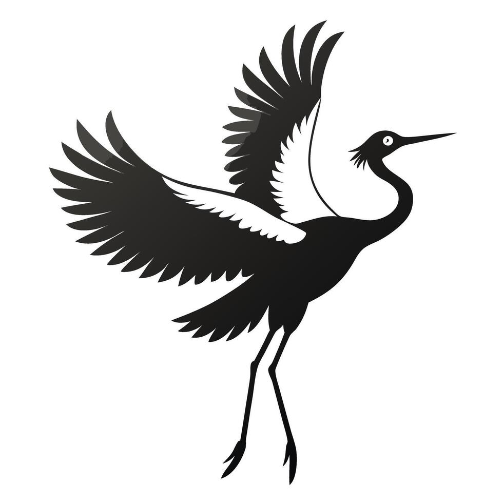 Silhouette of flying crane bird isolated vector