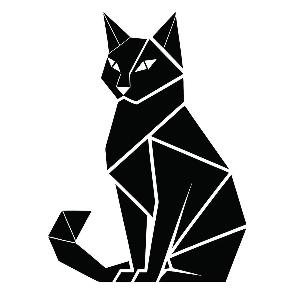 Black cat sitting Geometric silhouette vector