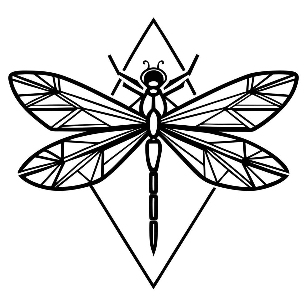 Geometric black and white dragonfly design vector
