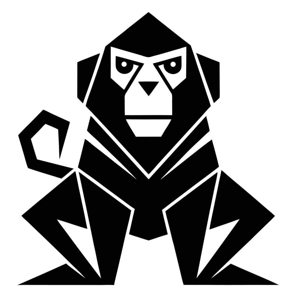 Geometric black and white sitting monkey vector