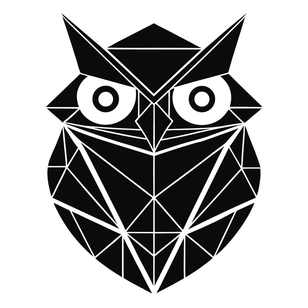 Geometric owl illustration black and white vector