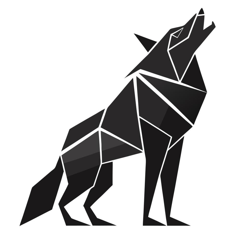 Geometric wolf howling silhouette illustration on white vector