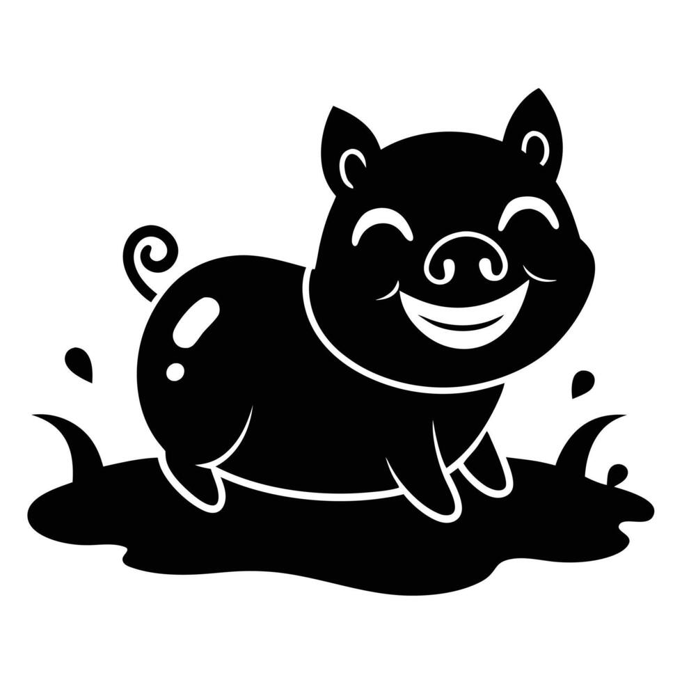 Happy pig in muddy puddle illustration vector