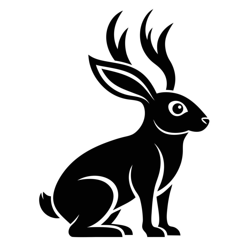 Antlered rabbit silhouette on white background vector