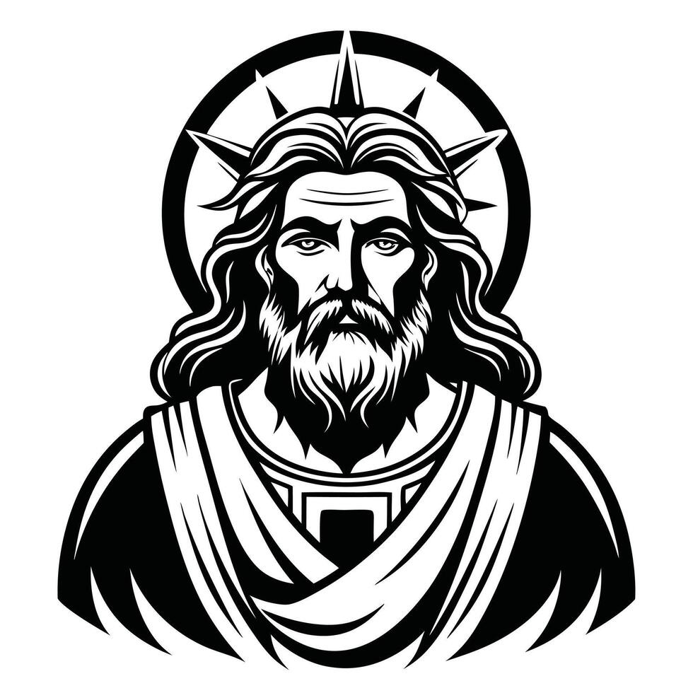 Jesus christ portrait black and white vector
