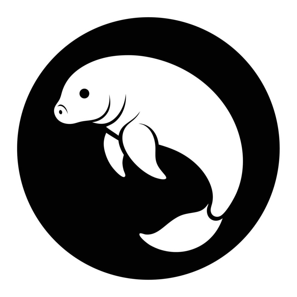 Minimalist manatee illustration within a black circle vector