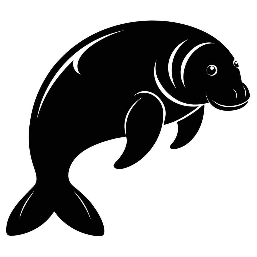 Simple black and white manatee illustration vector
