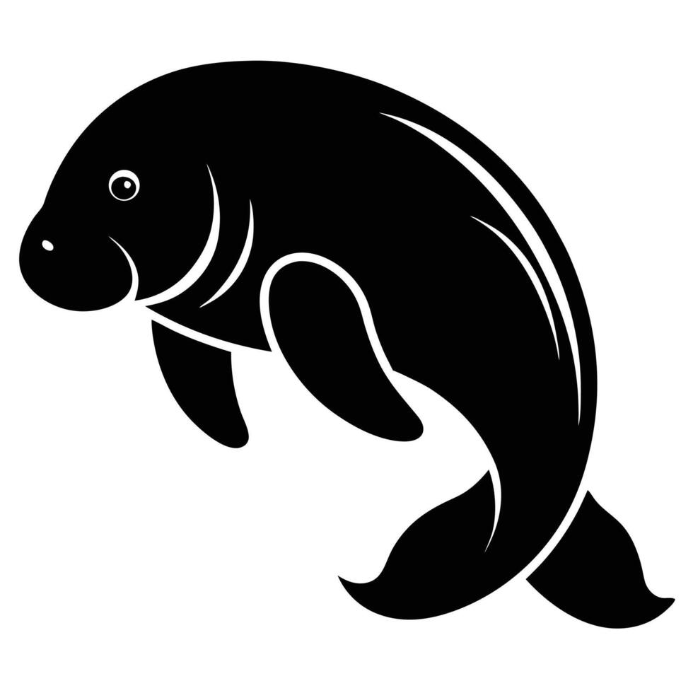 Black silhouette simple manatee illustration vector