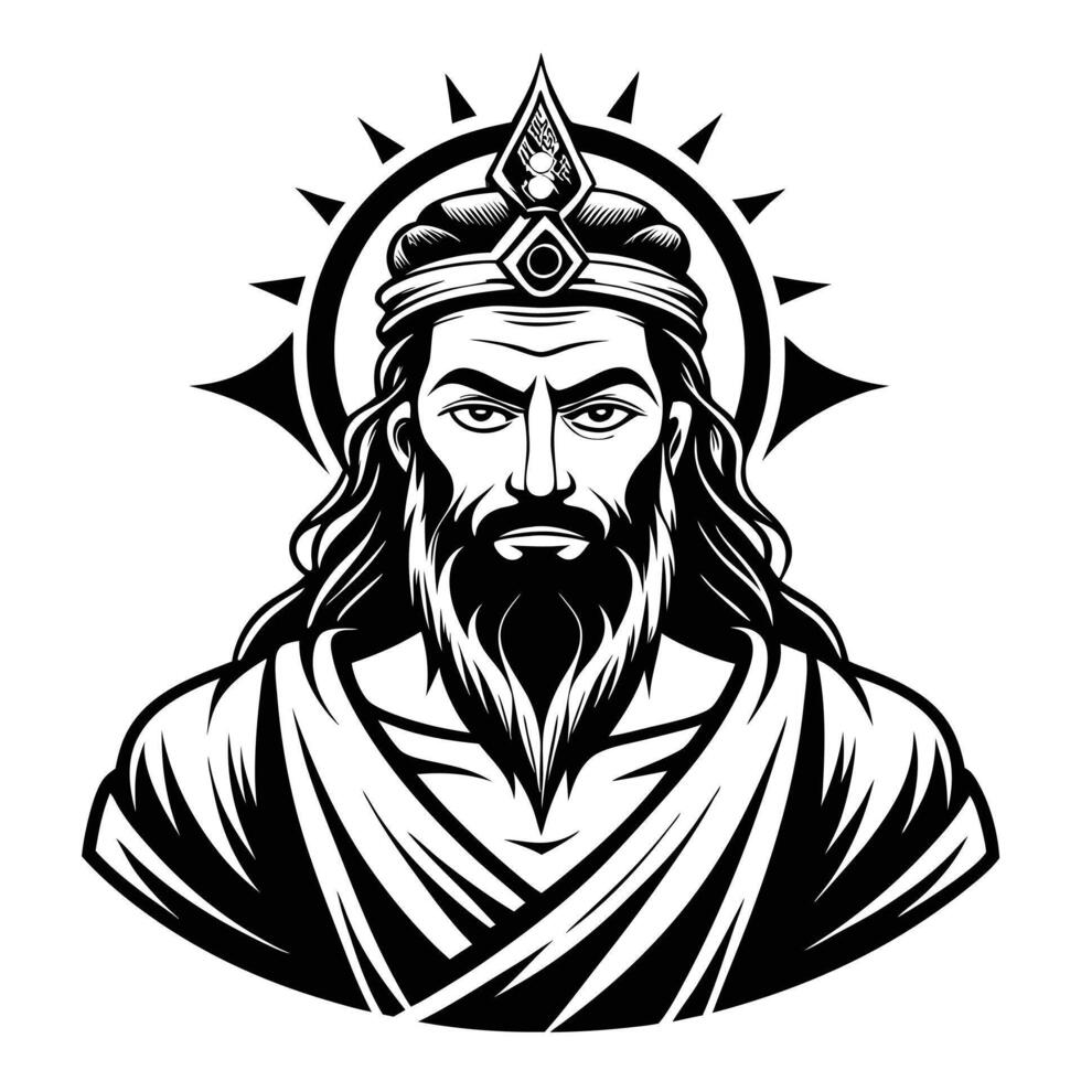 Ancient king with crown and beard vector