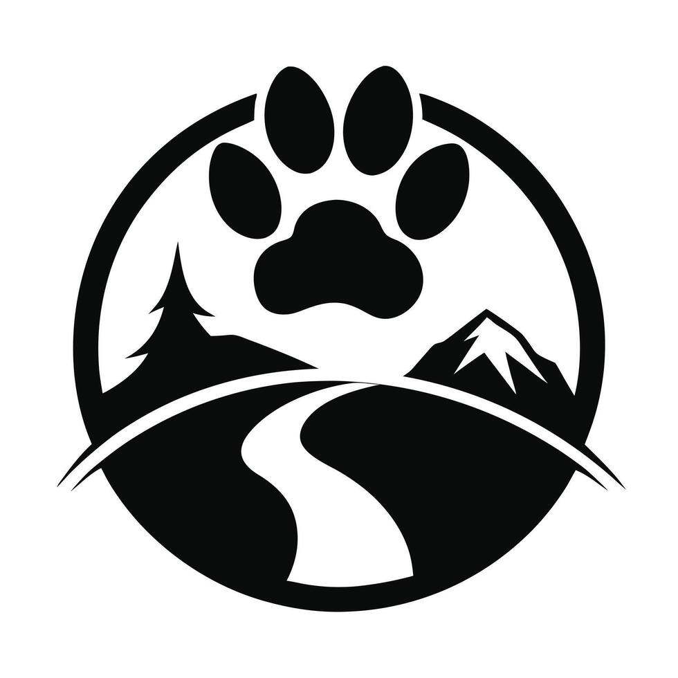 Paw print trail logo outdoor adventure vector