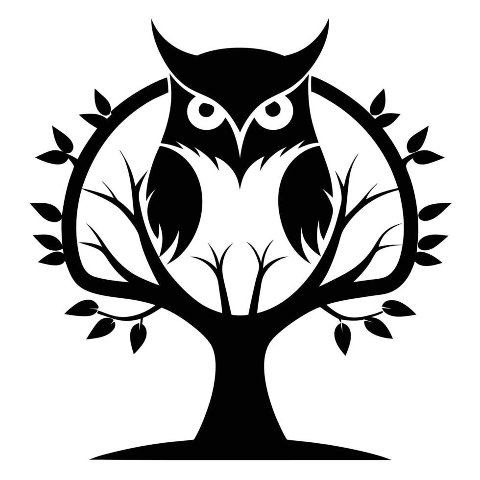 Owl in tree black and white design vector